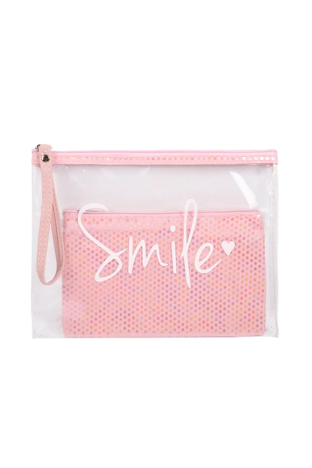 Clear Smile Cosmetic Bag With Sparkly Pouch