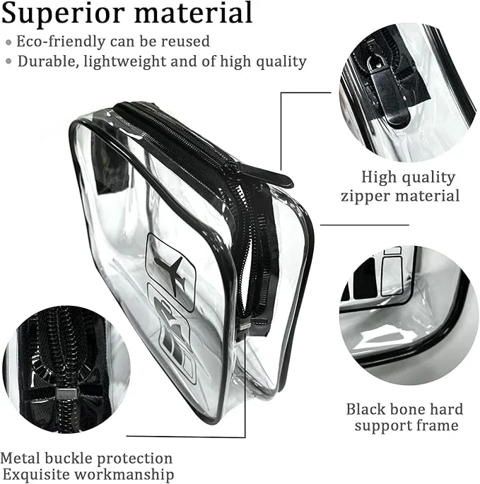 Clear Travel Toiletries Bag, 2 Pcs TSA Approved Toiletry Bag with Zippers Travel Accessories Portable Waterproof Cosmetic Makeup Bags for Women and Men (Black)