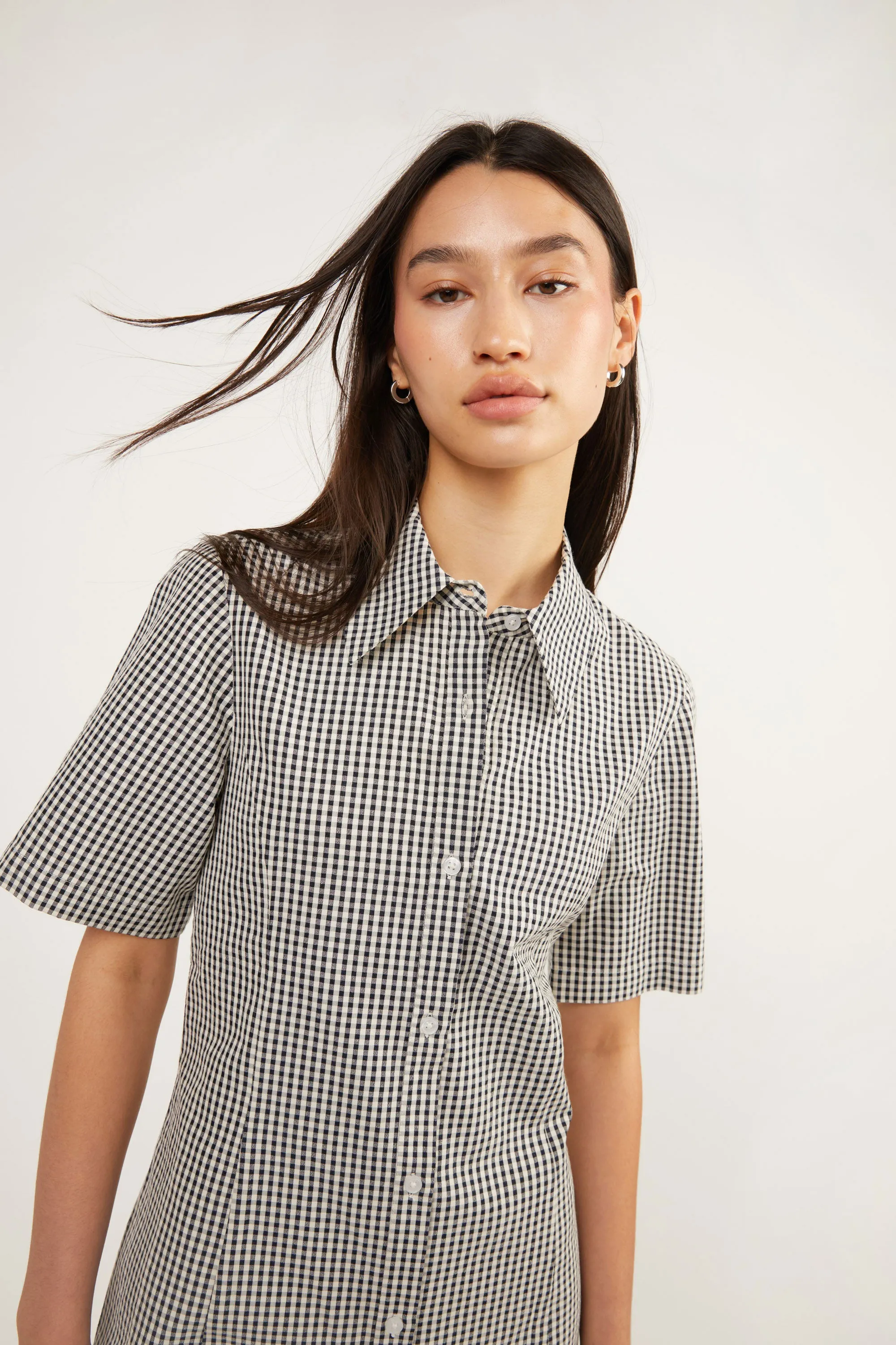 COLLARED MINI GINGHAM DRESS