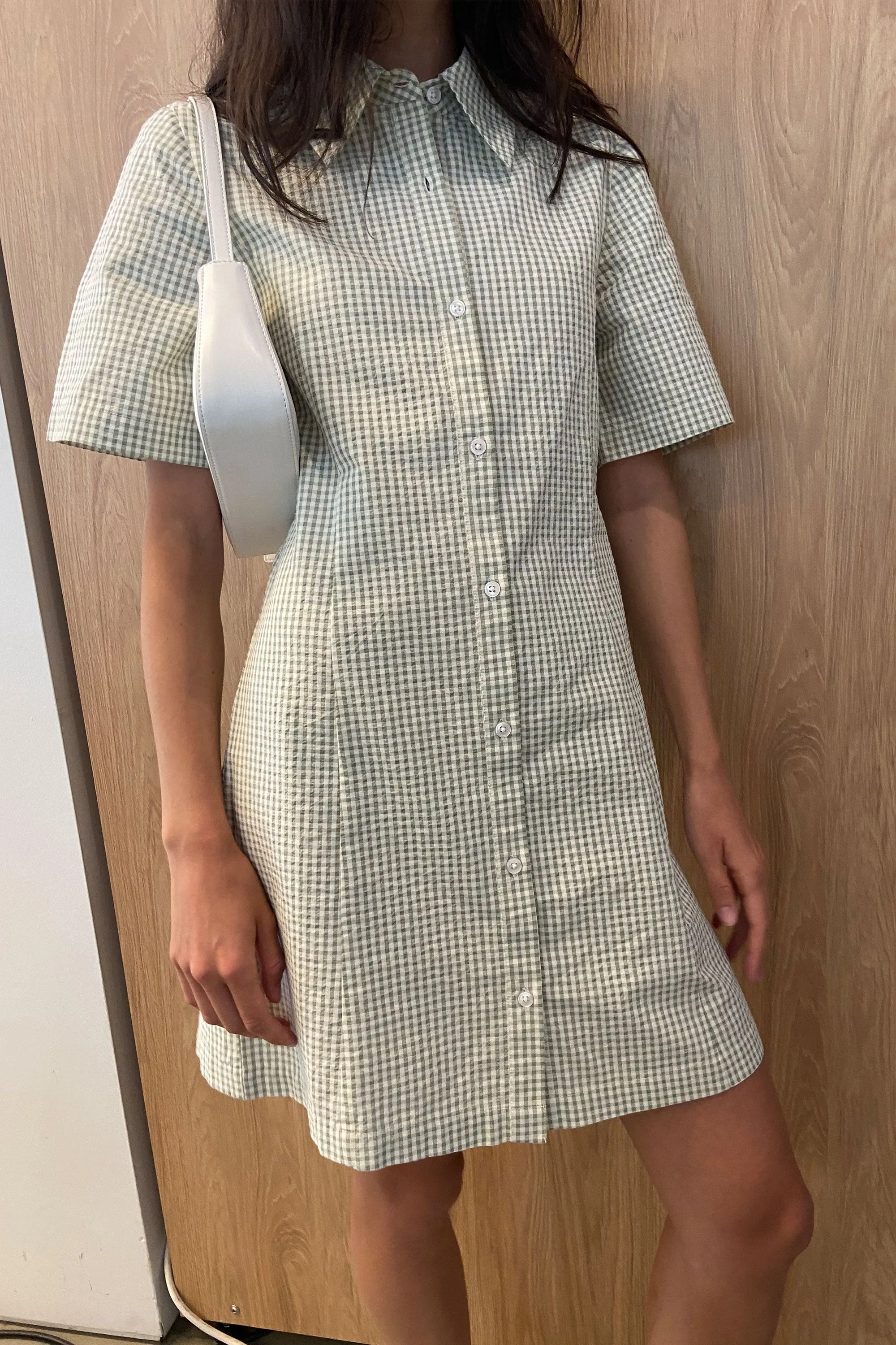 COLLARED MINI GINGHAM DRESS