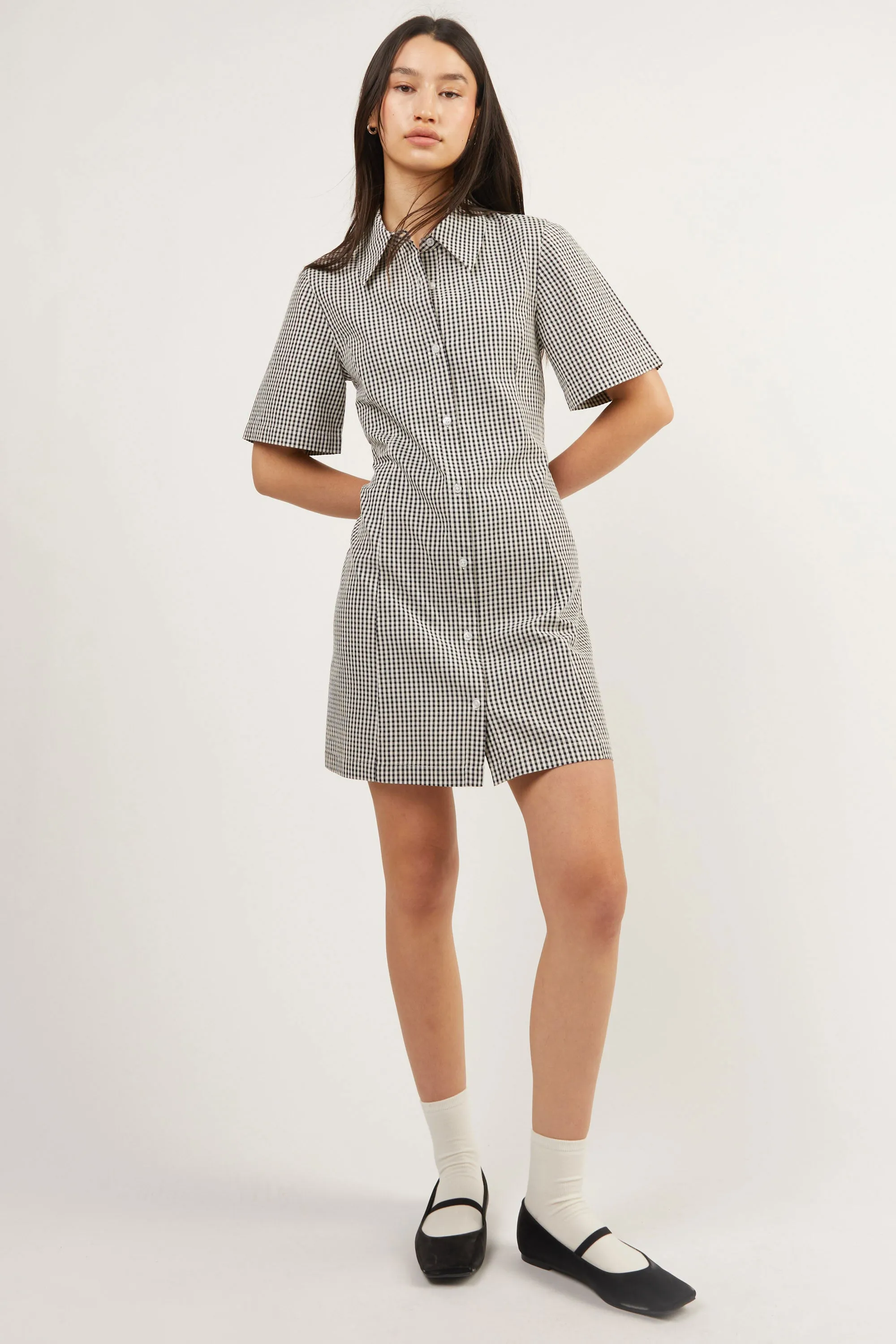 COLLARED MINI GINGHAM DRESS