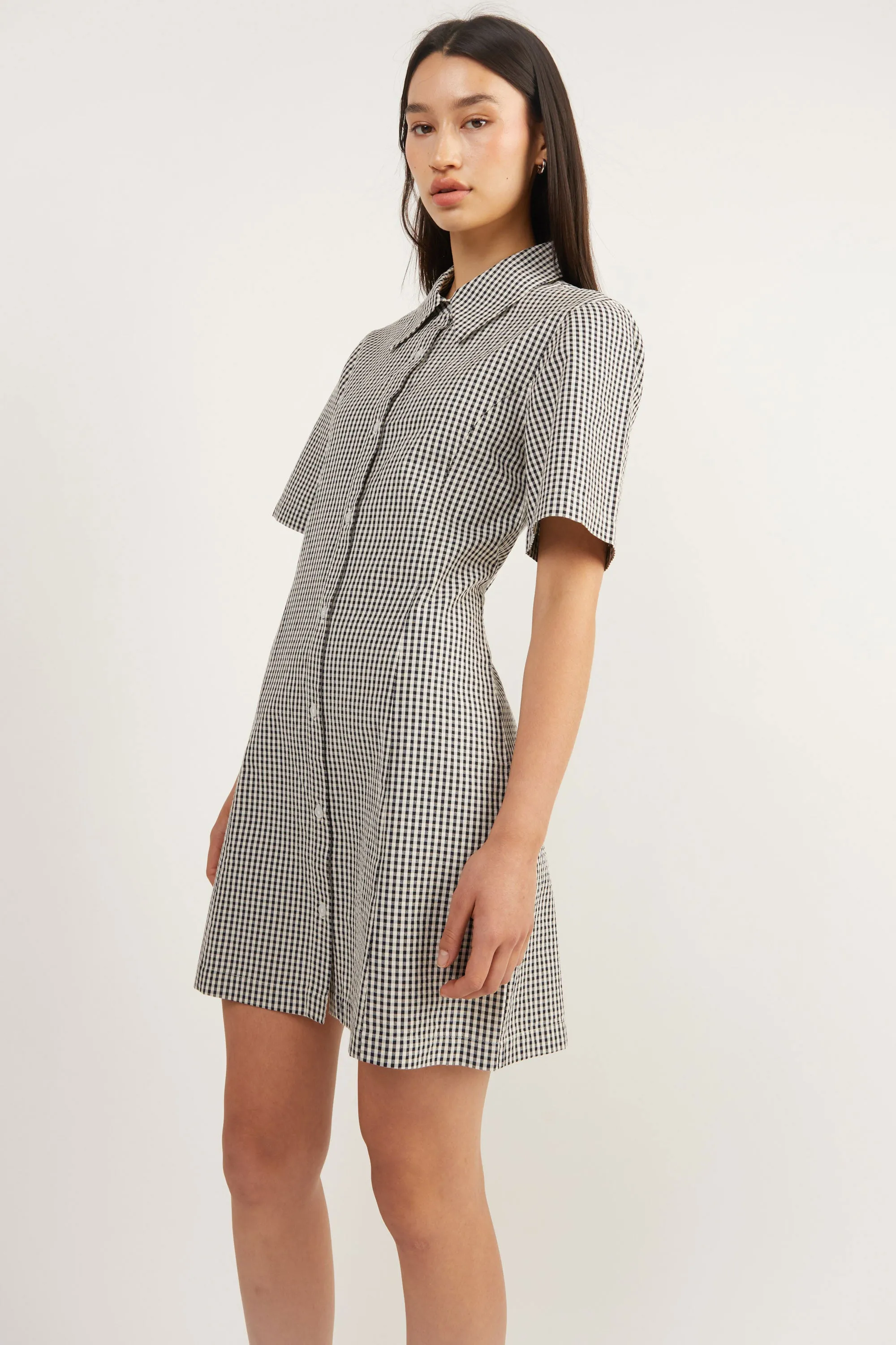 COLLARED MINI GINGHAM DRESS