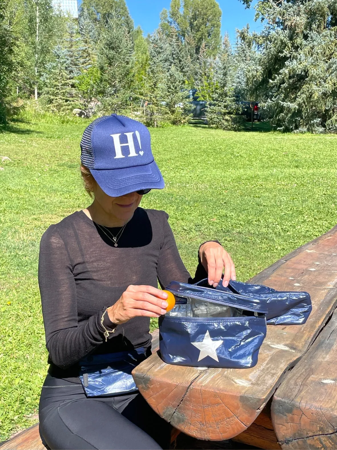 Cosmetic Case or Lunch Box in Shimmer Navy Blue with Silver Star