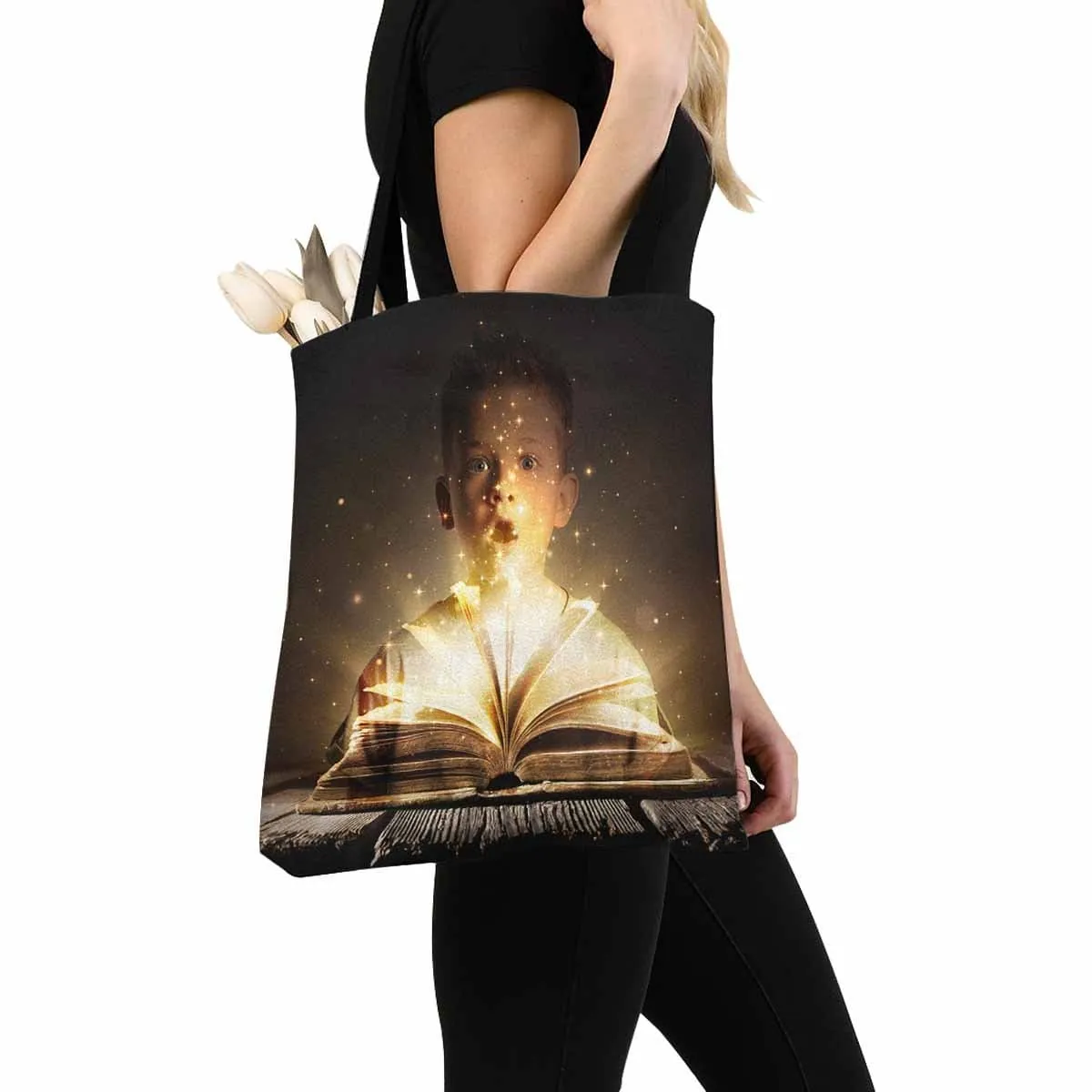 Custom Boy Magic Book Canvas Tote Bag