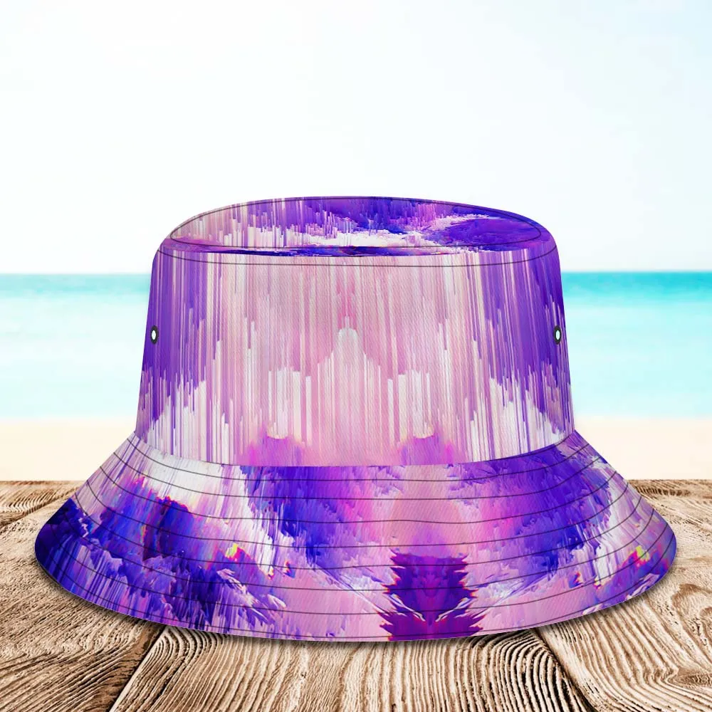 Custom Bucket Hat Unisex Personalised Face Hiking Beach Sports Hats Purple Abstract Texture