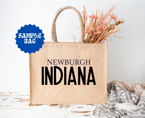 CUSTOM City and State Burlap Tote Bag