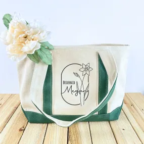 Custom Embroidered Birth Month Flower Bridesmaid Tote Bag, Bridesmaid Gifts