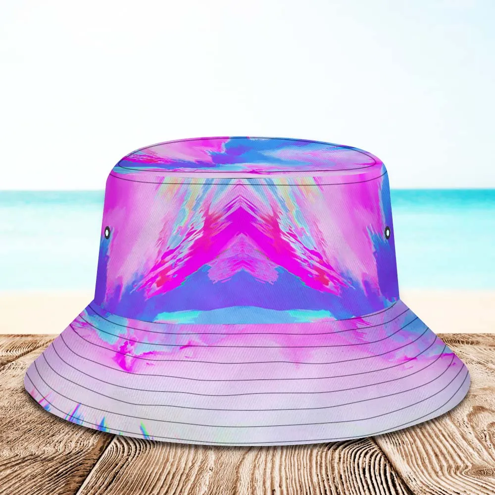 Custom Face Bucket Hat Unisex Personalised Wide Brim Outdoor Summer Cap Hiking Beach Sports Hats Blue and Pink Abstract Texture