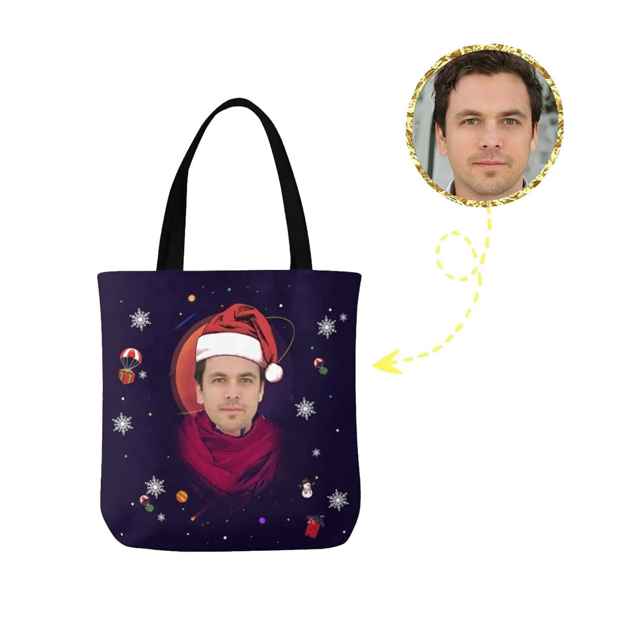 Custom Face Christmas Hat Canvas Tote Bag