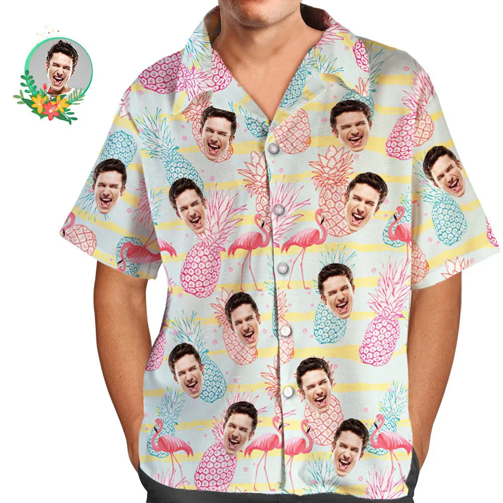 Custom Face Hawaiian Shirt Flamingo and Pineapple Men's All Over Print Aloha Shirt