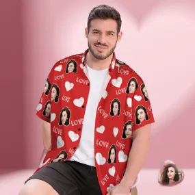 Custom Face Hawaiian Shirt Men's Popular All Over Print Hawaiian Beach Shirt Valentine's Day Gift - Heart and LOVE