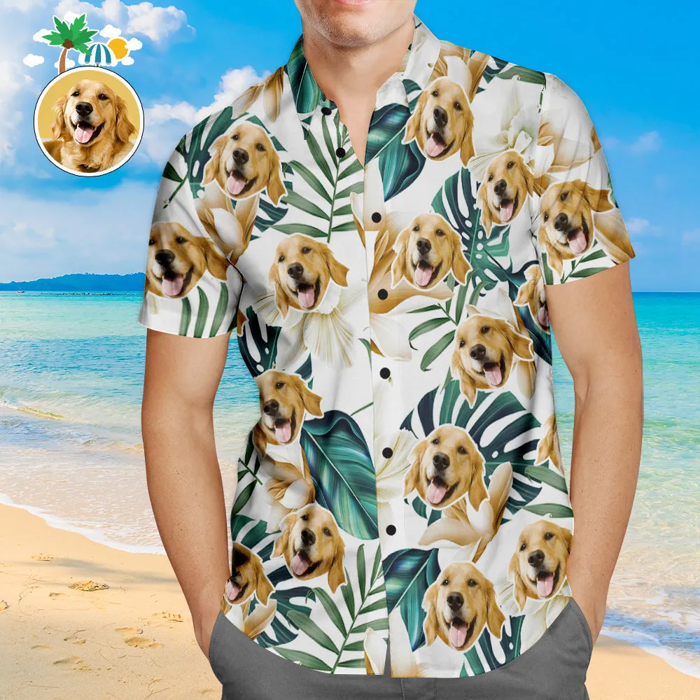 Custom Face Hawaiian Shirt White Flowers Personalised Aloha Beach Shirt for Pet Lover