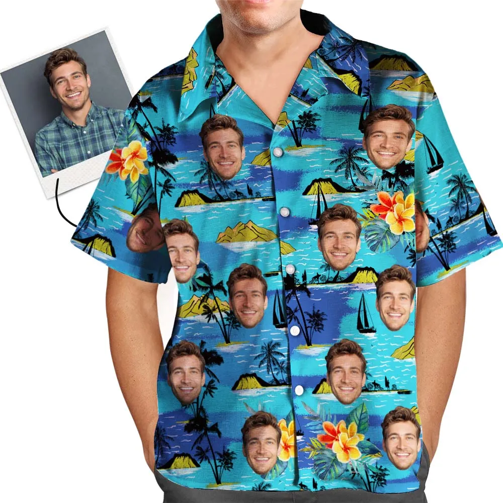 Custom Face Hawaiian Style Vice City Large Leaves Long Dress And Shirt Family Matching