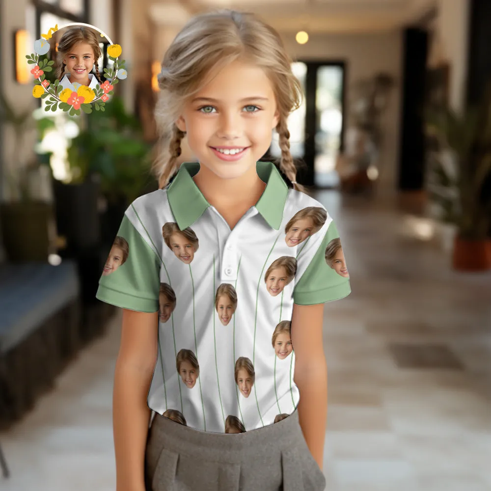 Custom Face Kids Polo Shirts Personalised Photo Shirt Green Stripes