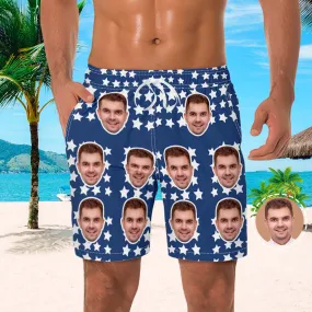 Custom Face Photo Men's Swim Trunk Summer Blue with Star