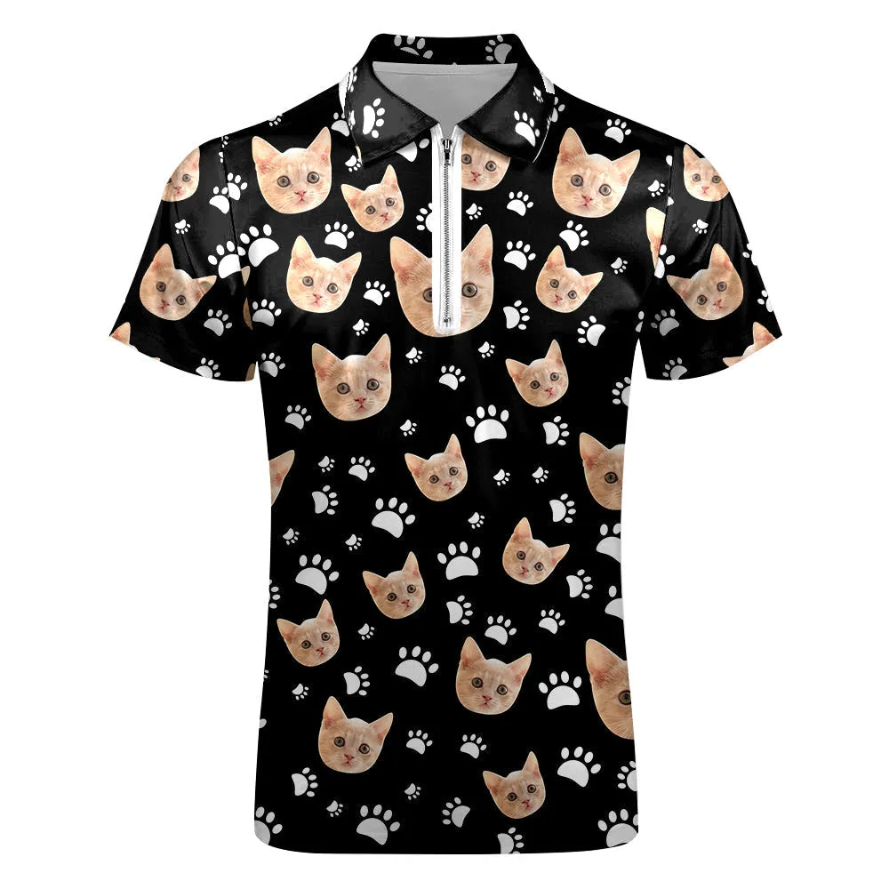 Custom Face Polo Shirt with Zipper Men's Polo Shirt for Pet Lovers