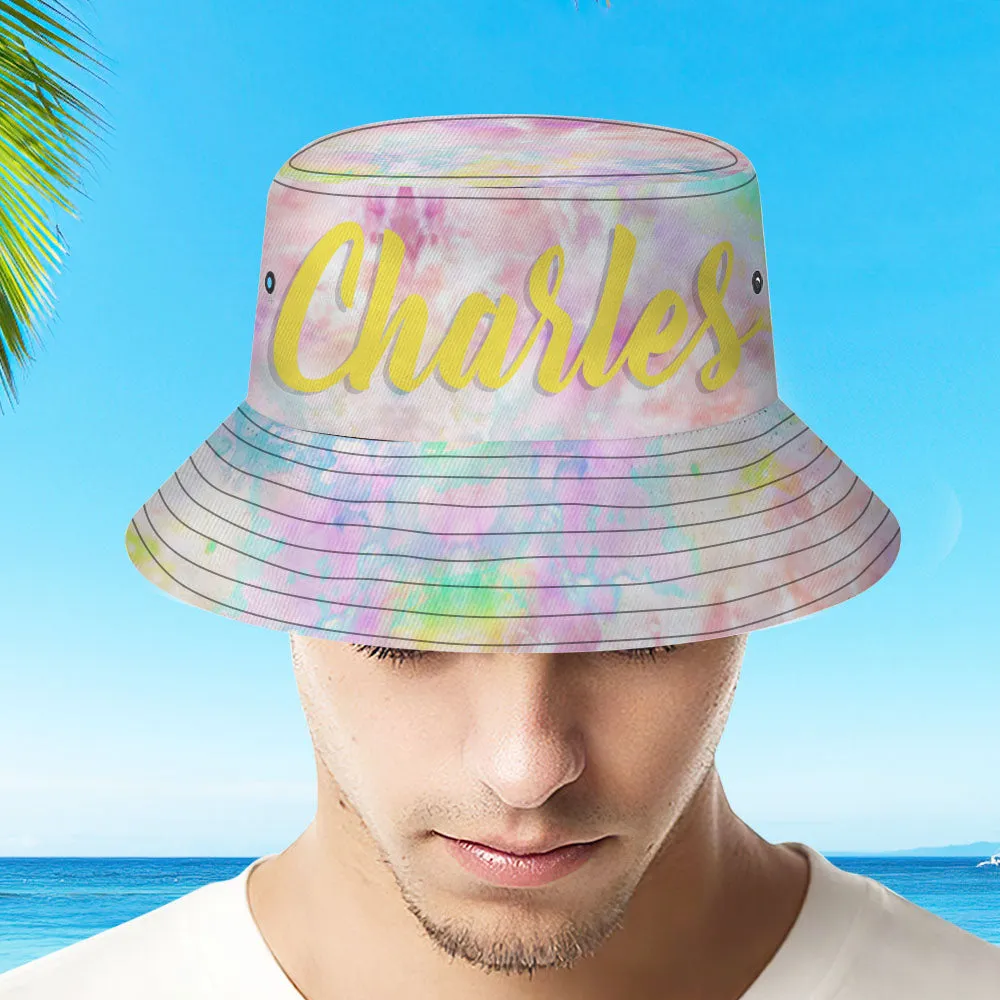 Custom Name Bucket Hat Adult & Kids Unisex Bucket Hat with Text Personalised Wide Brim Outdoor Summer Cap Hiking Beach Sports Hats - Pink Tie-dye