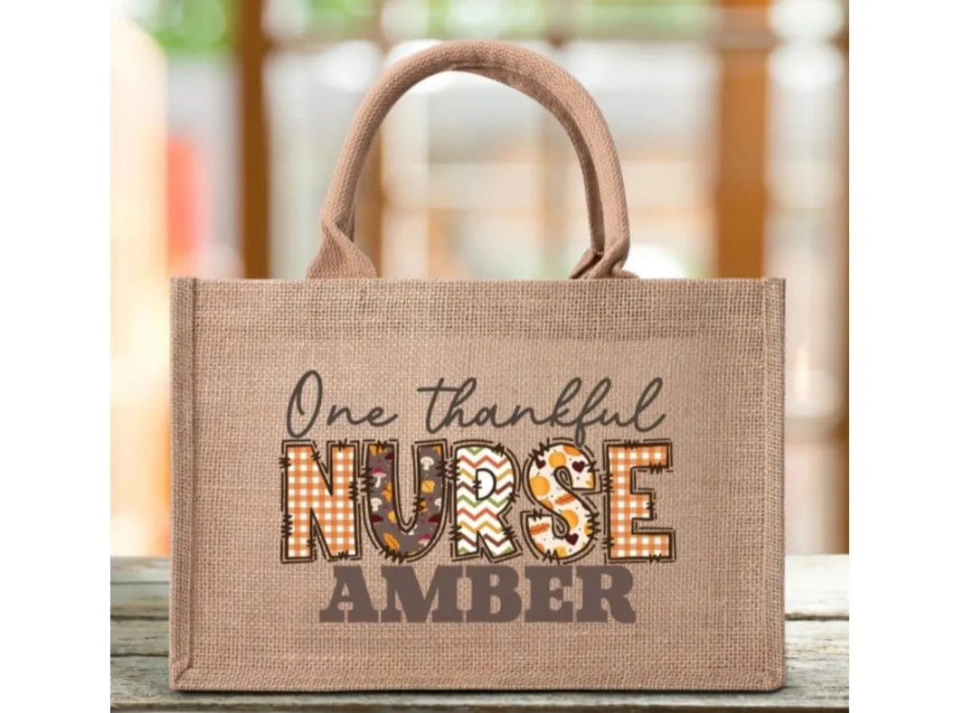 Custom Nurse Name Reusable Jute Burlap Tote Bag