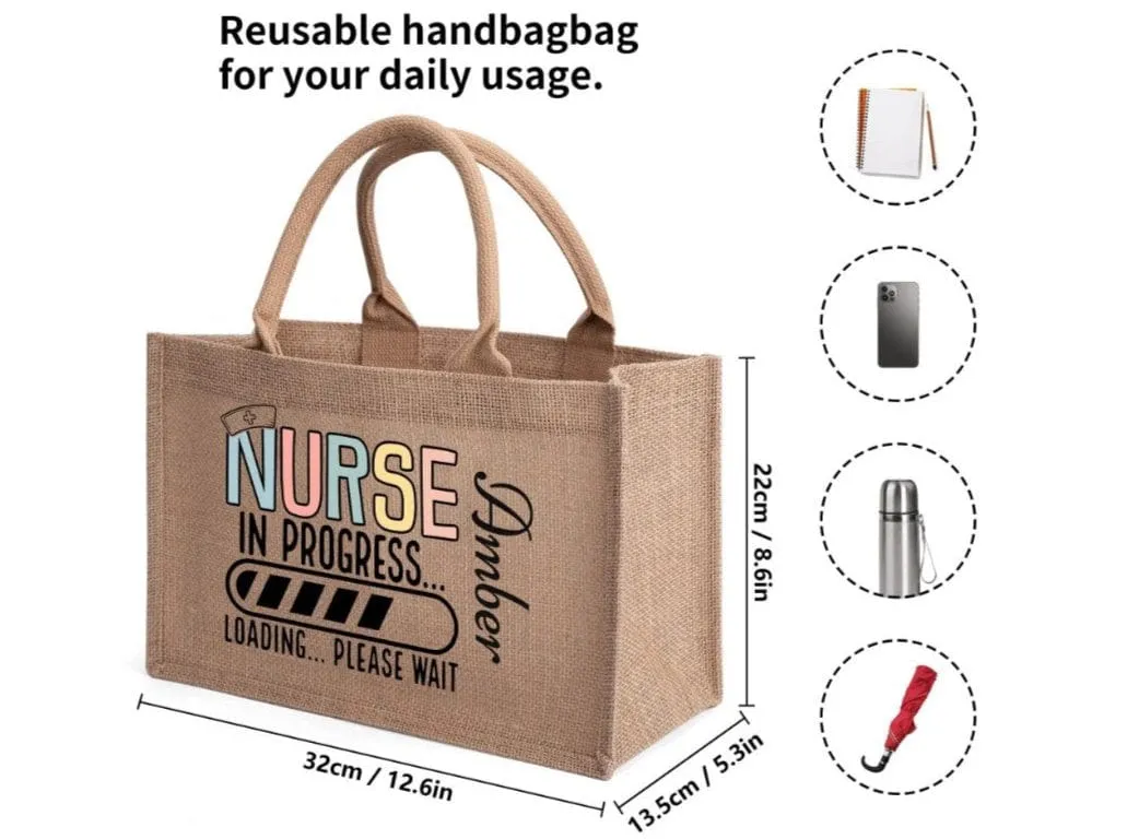 Custom Nurse Name Reusable Jute Burlap Tote Bag