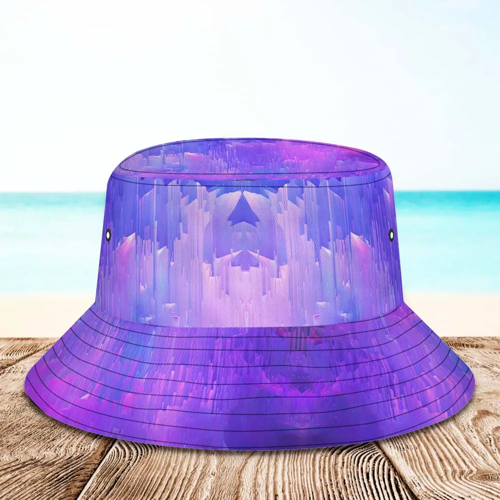 Custom Photo Bucket Hat Unisex Personalised Face Hiking Beach Sports Hats Purple and Blue Abstract Texture