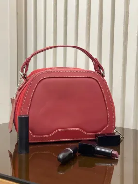 Cute Leather Makeup Bag Red Genuine Leather