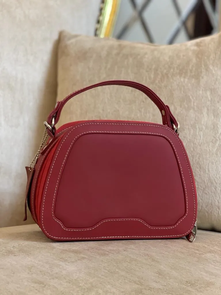 Cute Leather Makeup Bag Red Genuine Leather