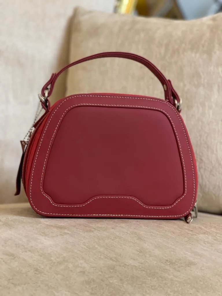 Cute Leather Makeup Bag Red Genuine Leather