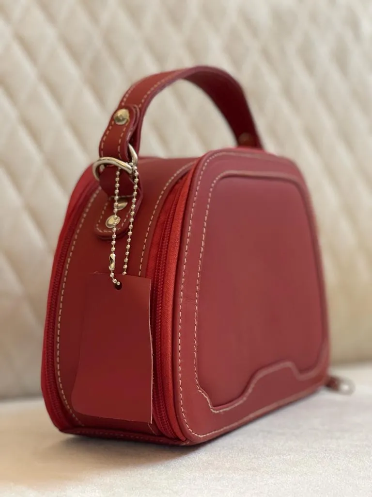 Cute Leather Makeup Bag Red Genuine Leather