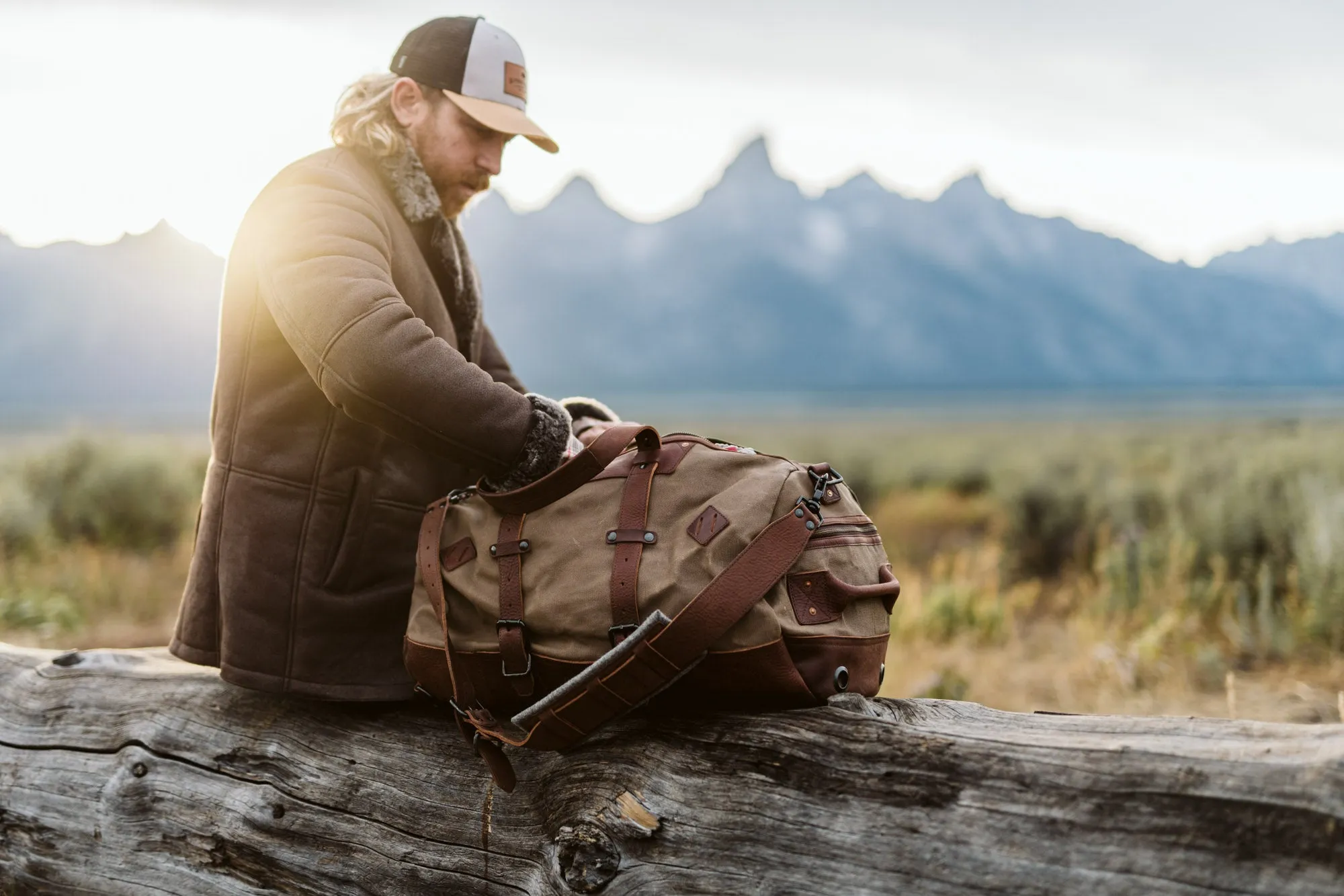 Dakota Waxed Canvas Duffle Bag/Backpack | Field Khaki w/ Chestnut Brown Leather