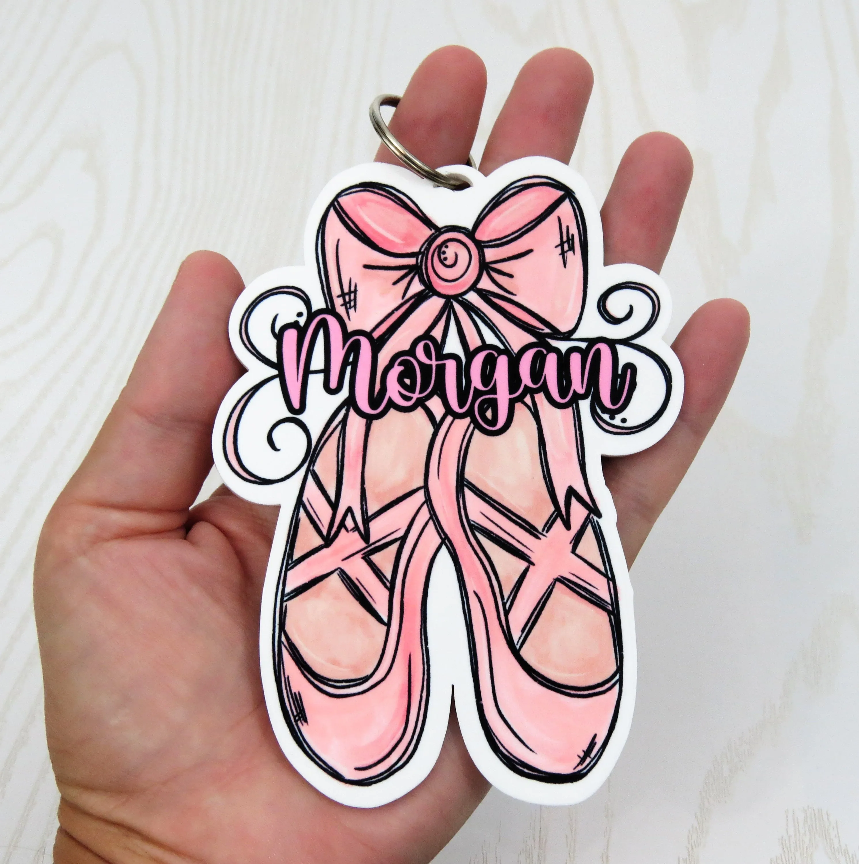 Dance Ballet Bag Tag Personalized with Name - Young Dancer Bag Name Tag - Pointe Keychain Ballerina