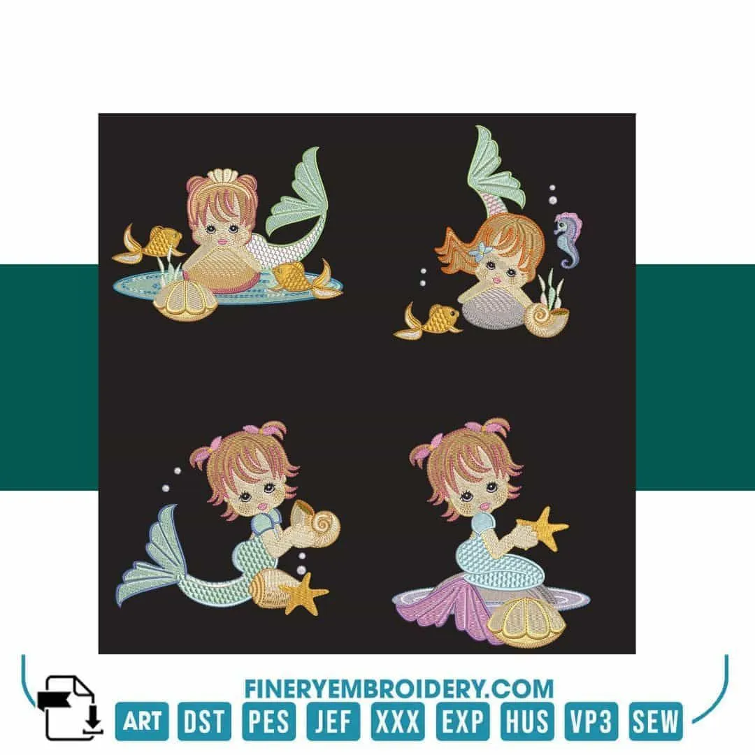 Enchanting Mermaid Embroidery Pack: 4 Magical Scenes - Embroidery Designs