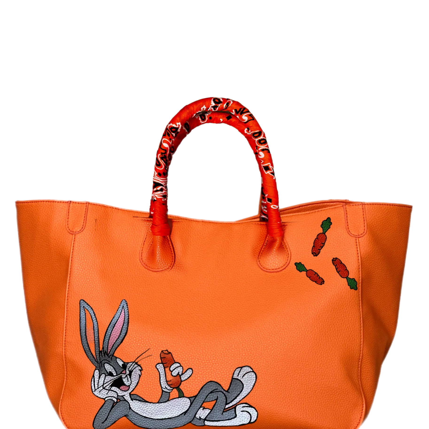 Everyday Vegan Leather Tote - Hand Painted Bugs Bunny