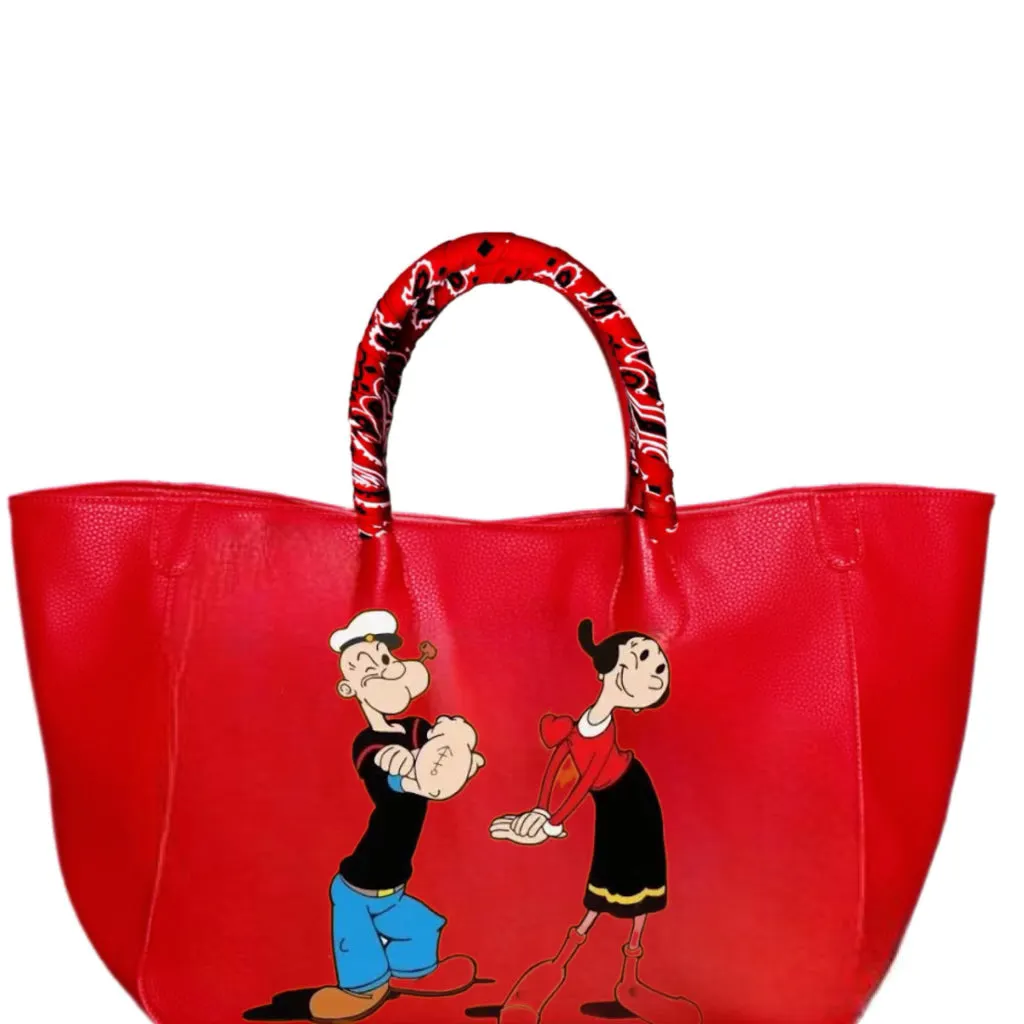 Everyday Vegan Leather Tote - Hand Painted Popeye