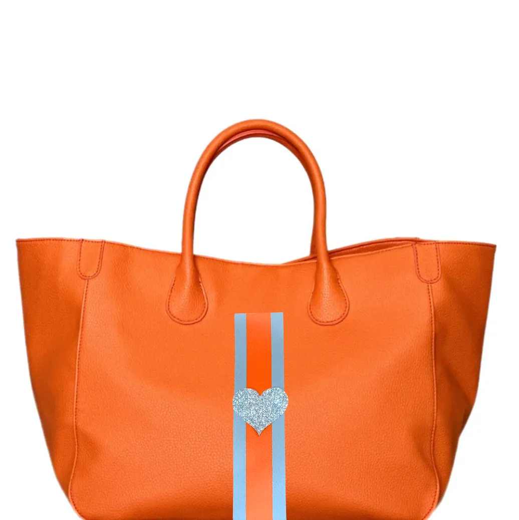 Everyday Vegan Leather Tote - Orange Line Heart