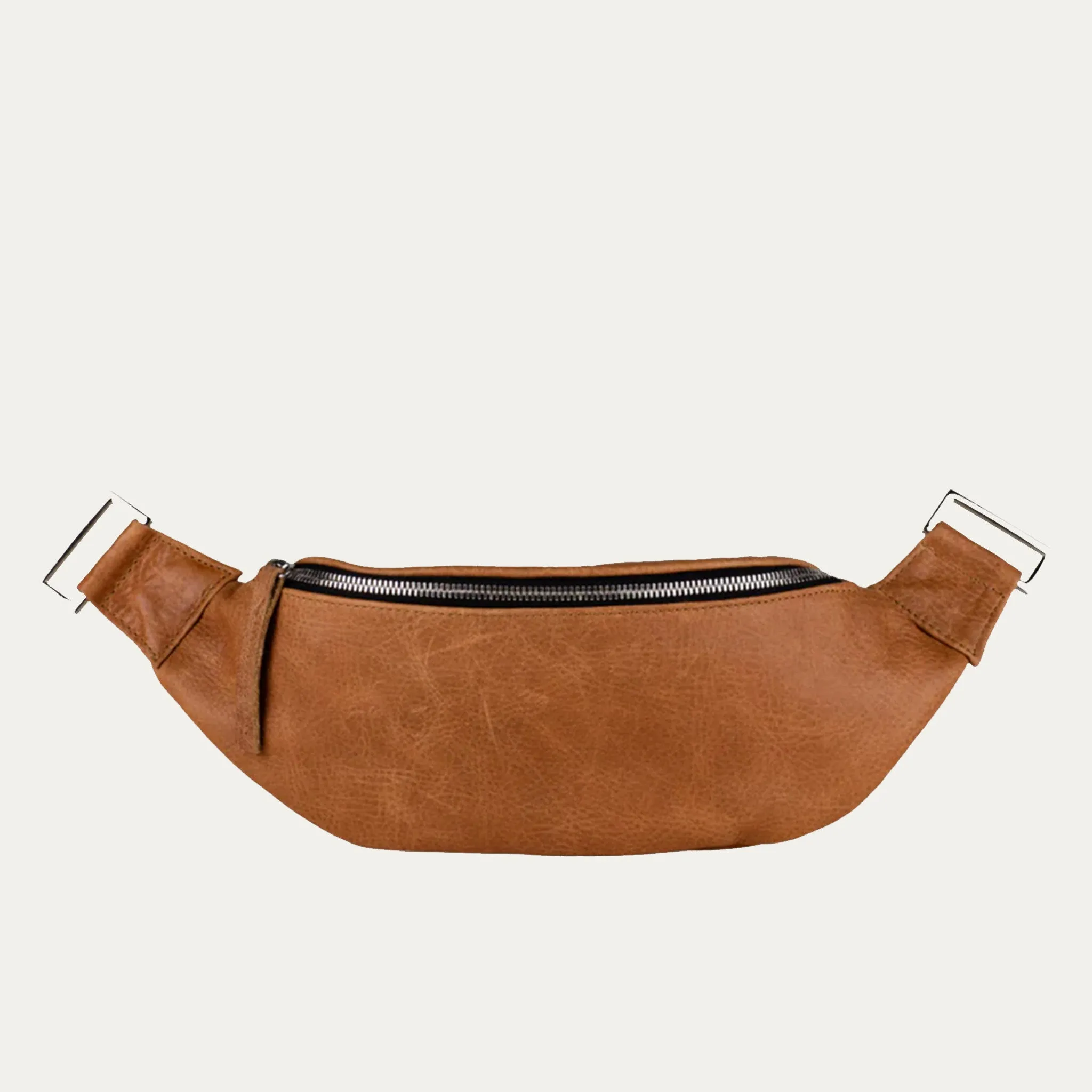 Fanny Pack   Crossbody Bag | Distressed Cognac Leather   Silver Hardware