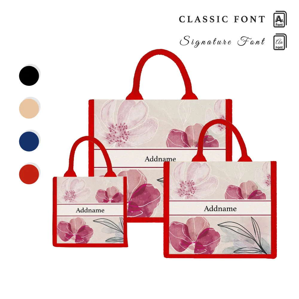 Floral Flourish Flora Series Jute Tote Bag [FREE Custom Add Name]