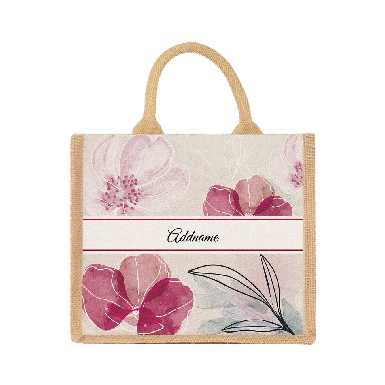 Floral Flourish Flora Series Jute Tote Bag [FREE Custom Add Name]