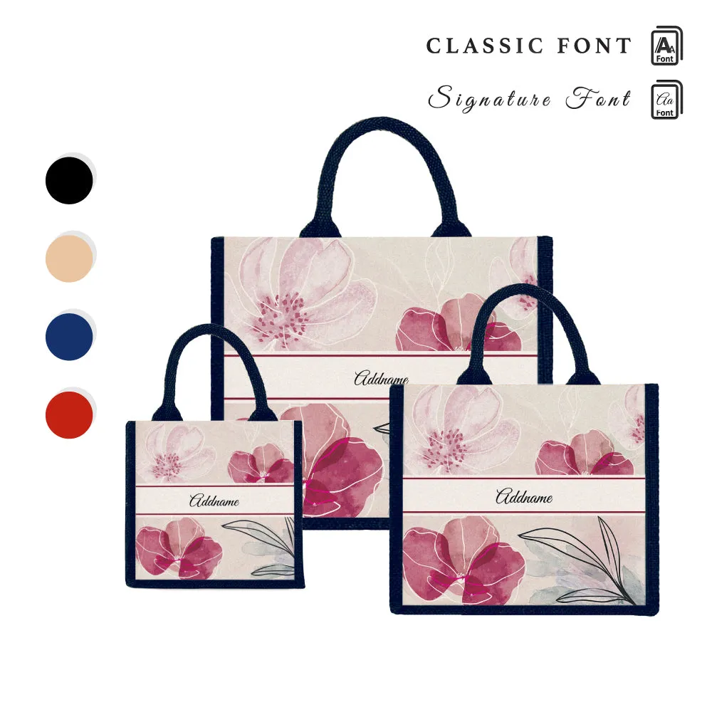 Floral Flourish Flora Series Jute Tote Bag [FREE Custom Add Name]