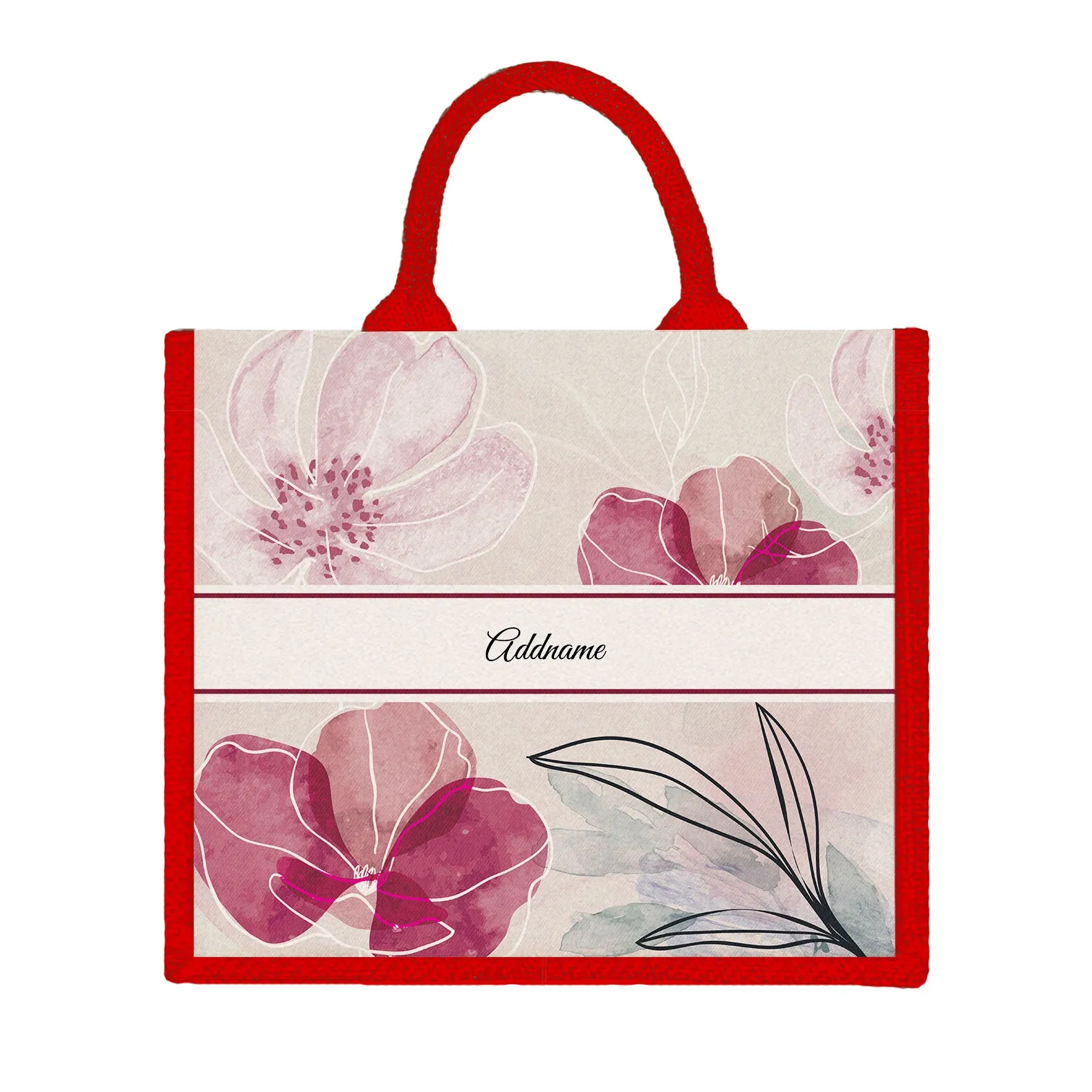 Floral Flourish Flora Series Jute Tote Bag [FREE Custom Add Name]