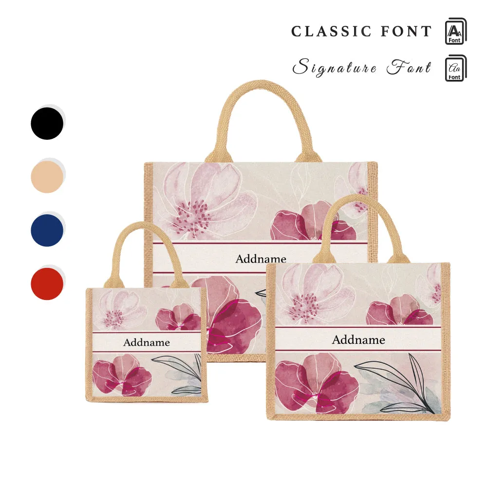 Floral Flourish Flora Series Jute Tote Bag [FREE Custom Add Name]