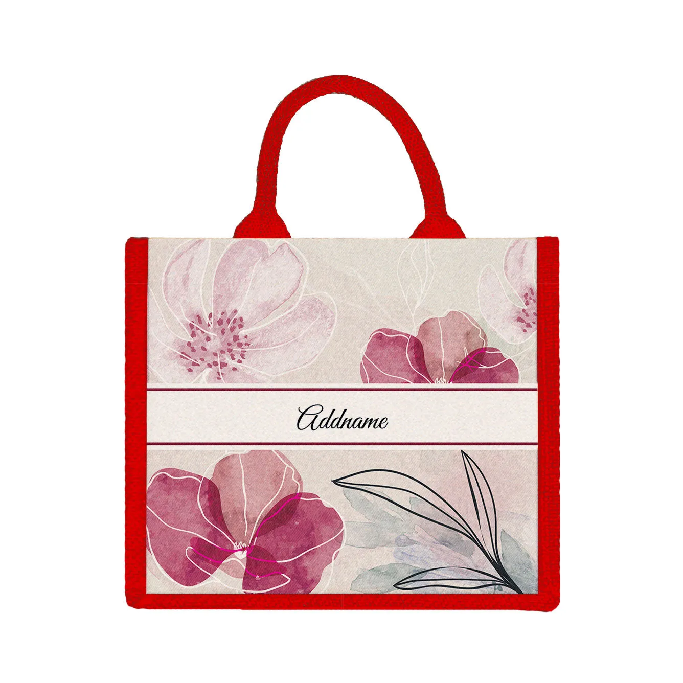 Floral Flourish Flora Series Jute Tote Bag [FREE Custom Add Name]