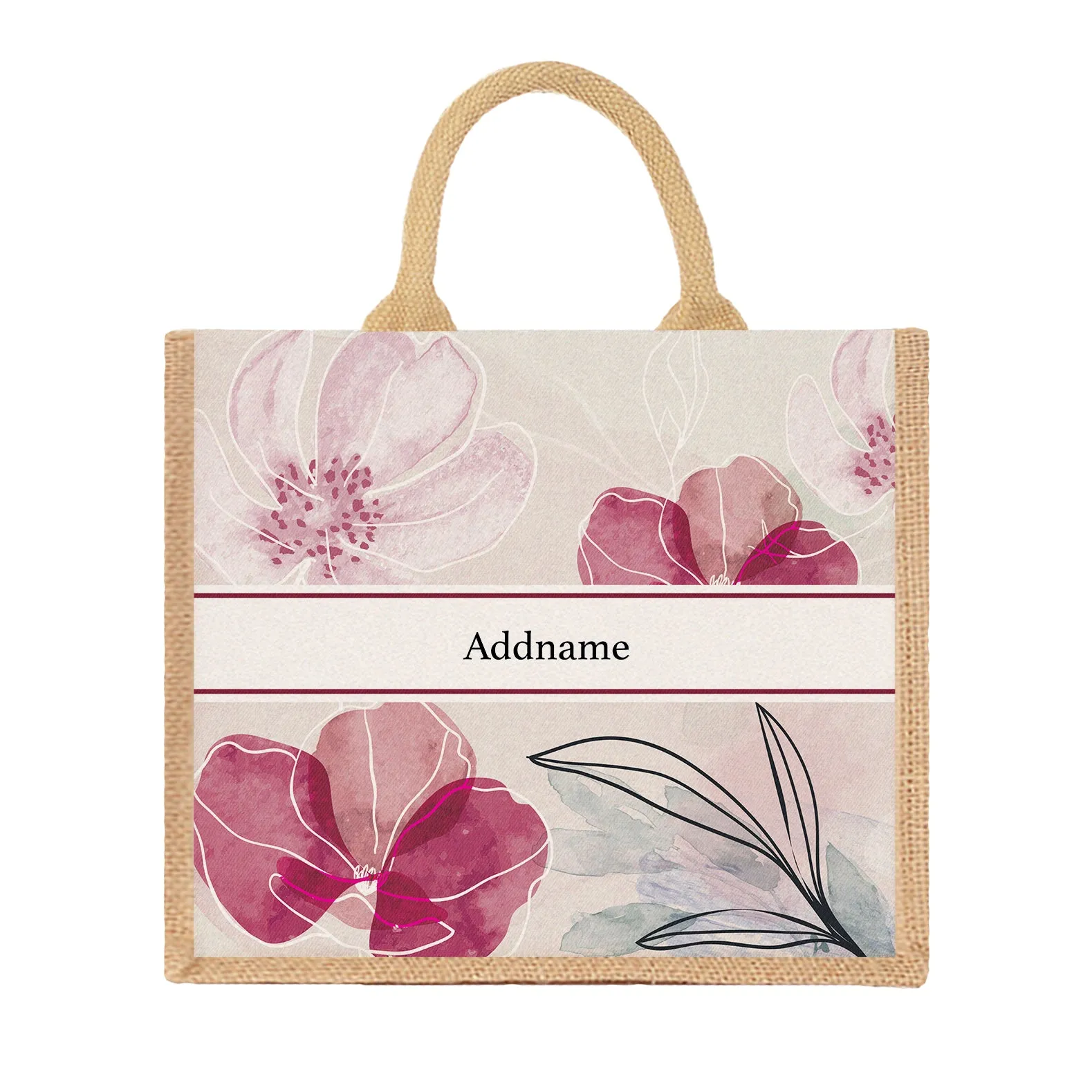 Floral Flourish Flora Series Jute Tote Bag [FREE Custom Add Name]