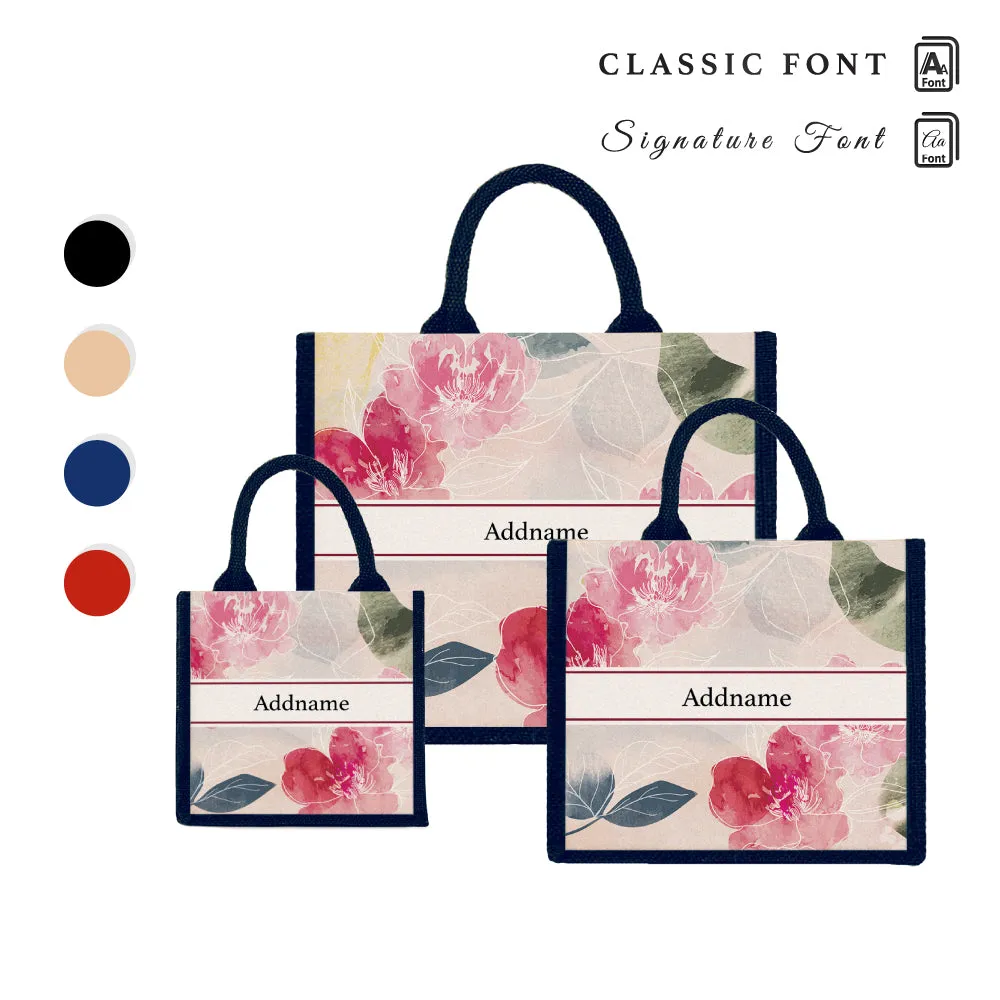 Floral Hues Flora Series Jute Tote Bag [FREE Custom Add Name]