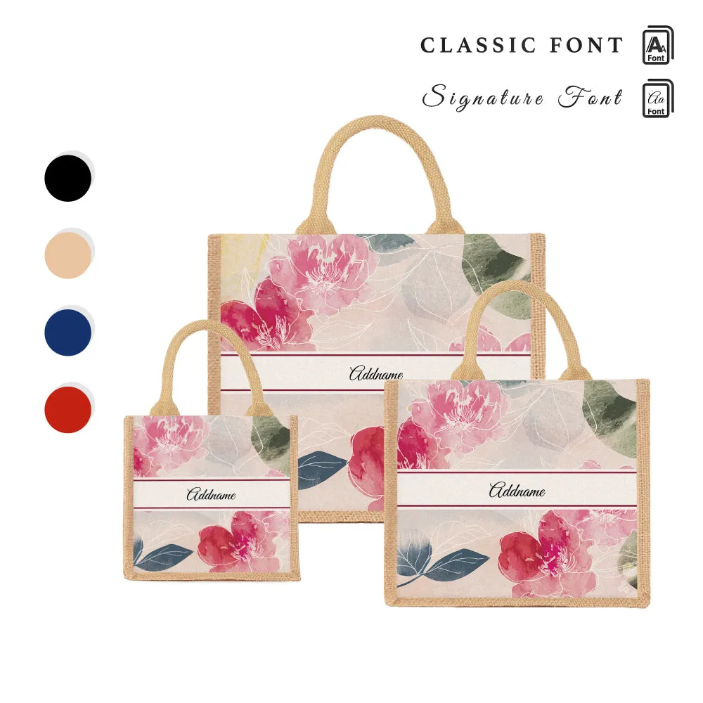 Floral Hues Flora Series Jute Tote Bag [FREE Custom Add Name]