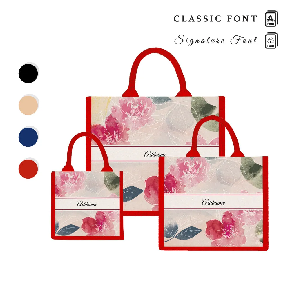 Floral Hues Flora Series Jute Tote Bag [FREE Custom Add Name]