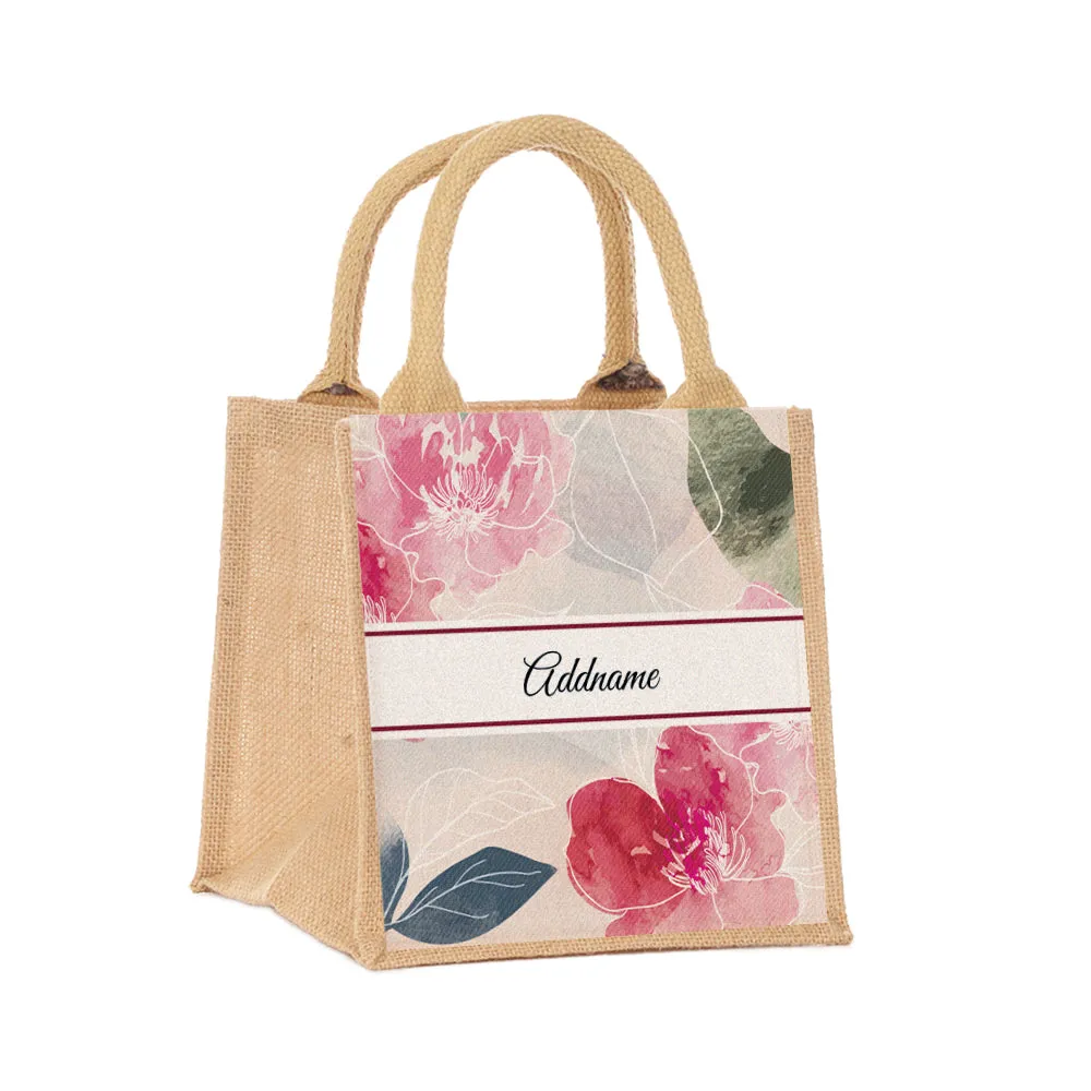 Floral Series Small Jute Tote Bag [FREE Custom Add Name]