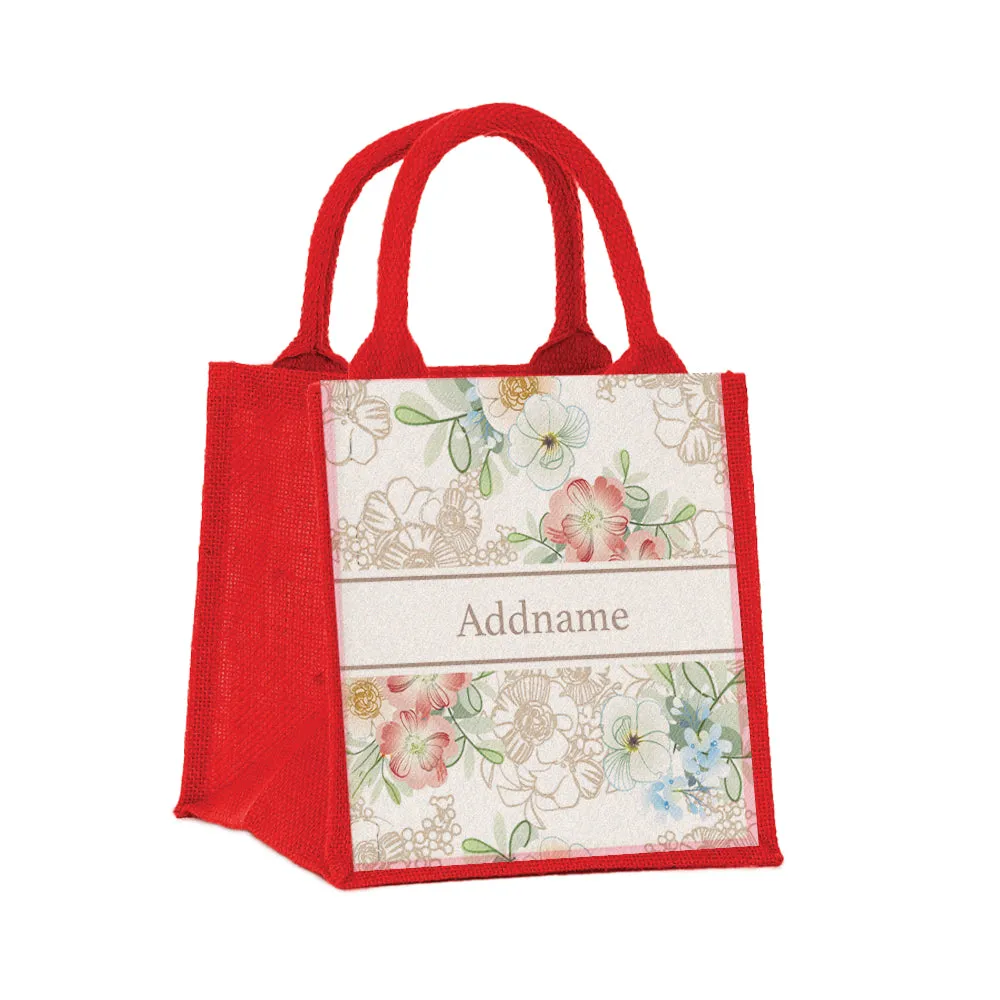 Floral Series Small Jute Tote Bag [FREE Custom Add Name]