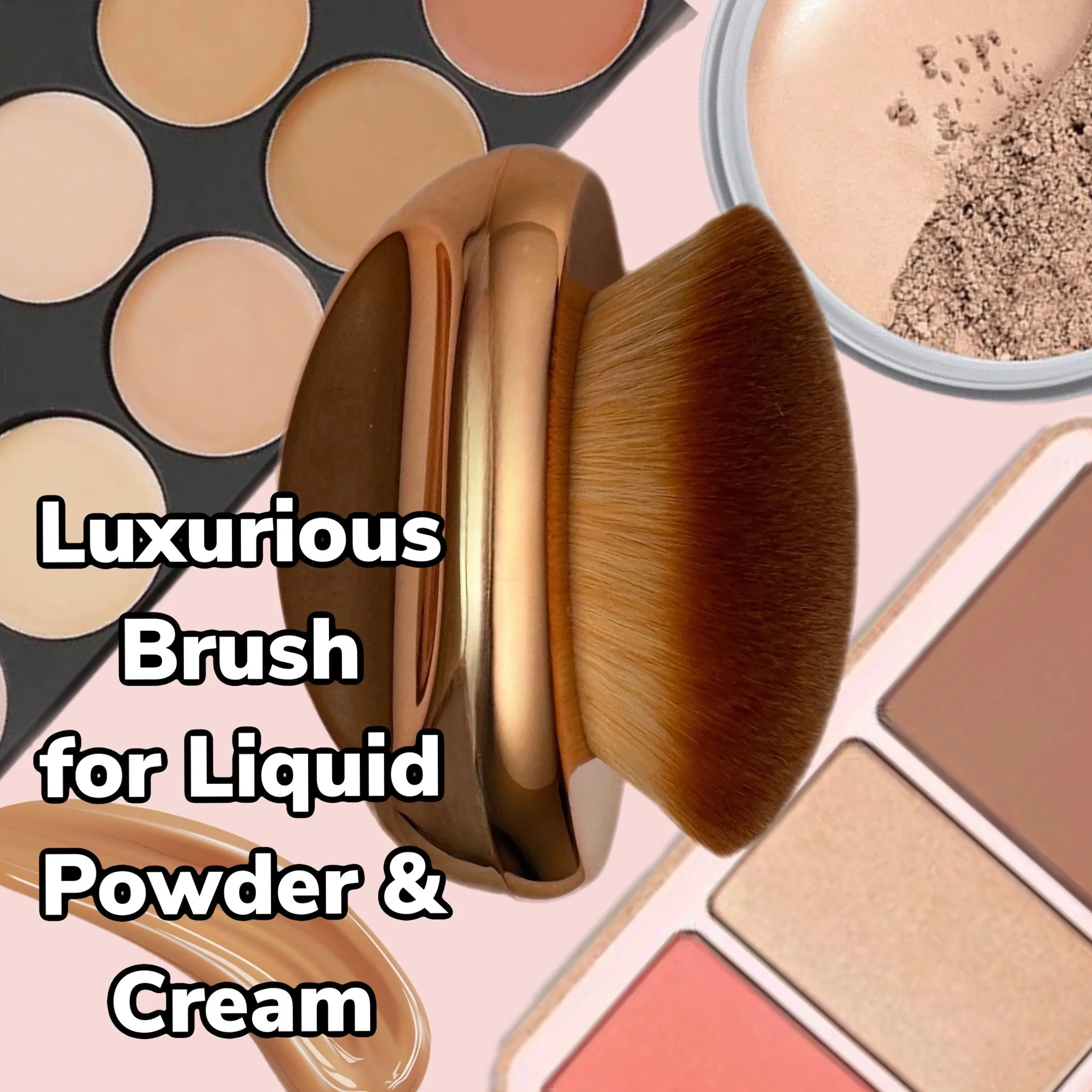 Foundation Brush Makeup Brush SOFT Kabuki Dome Shaped Face Body SPF Blush Bronzer Self-Tanner Buffing Liquid Powder Cream Cosmetic Application Rose Gold Mirror Finish