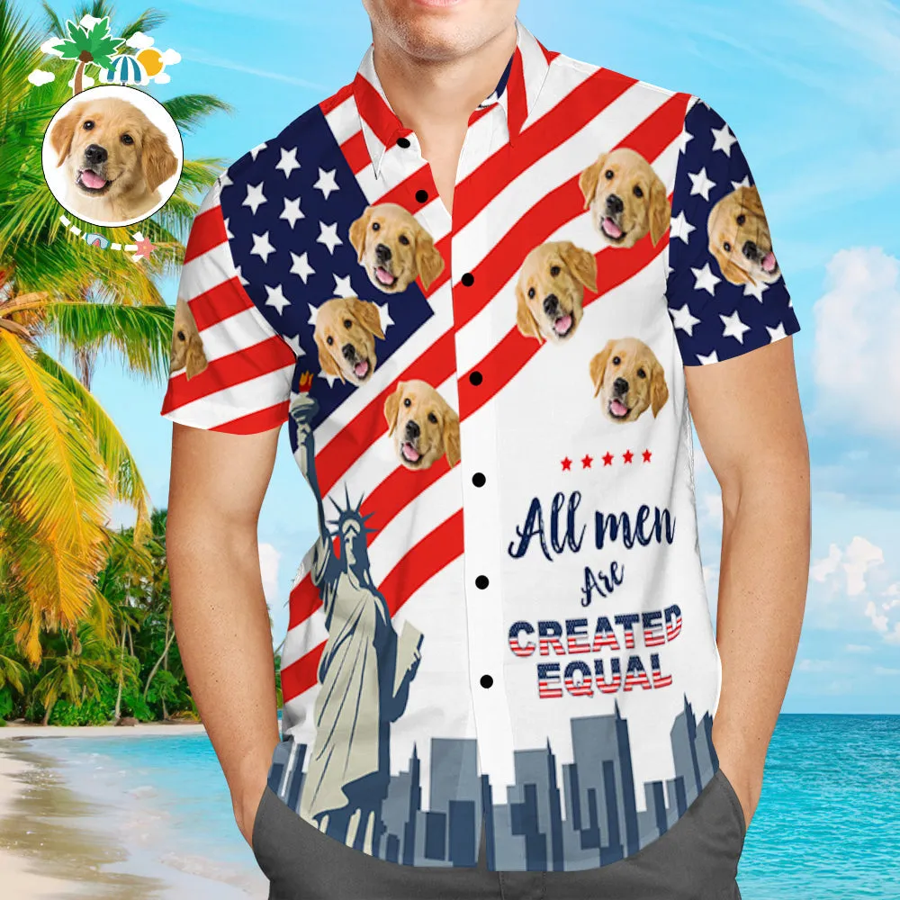 Fourth of July Custom Hawaiian Shirt with Dog Photo Personalised Hawaiian Shirt American Flag Shirt