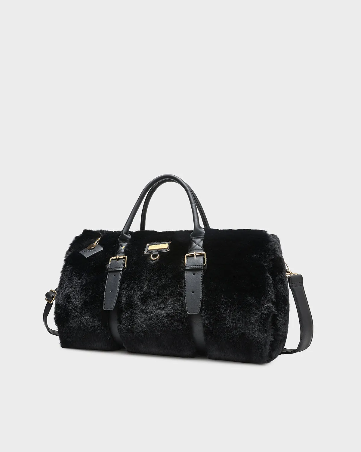 Fuzzy Weekender Duffle Bag in Black